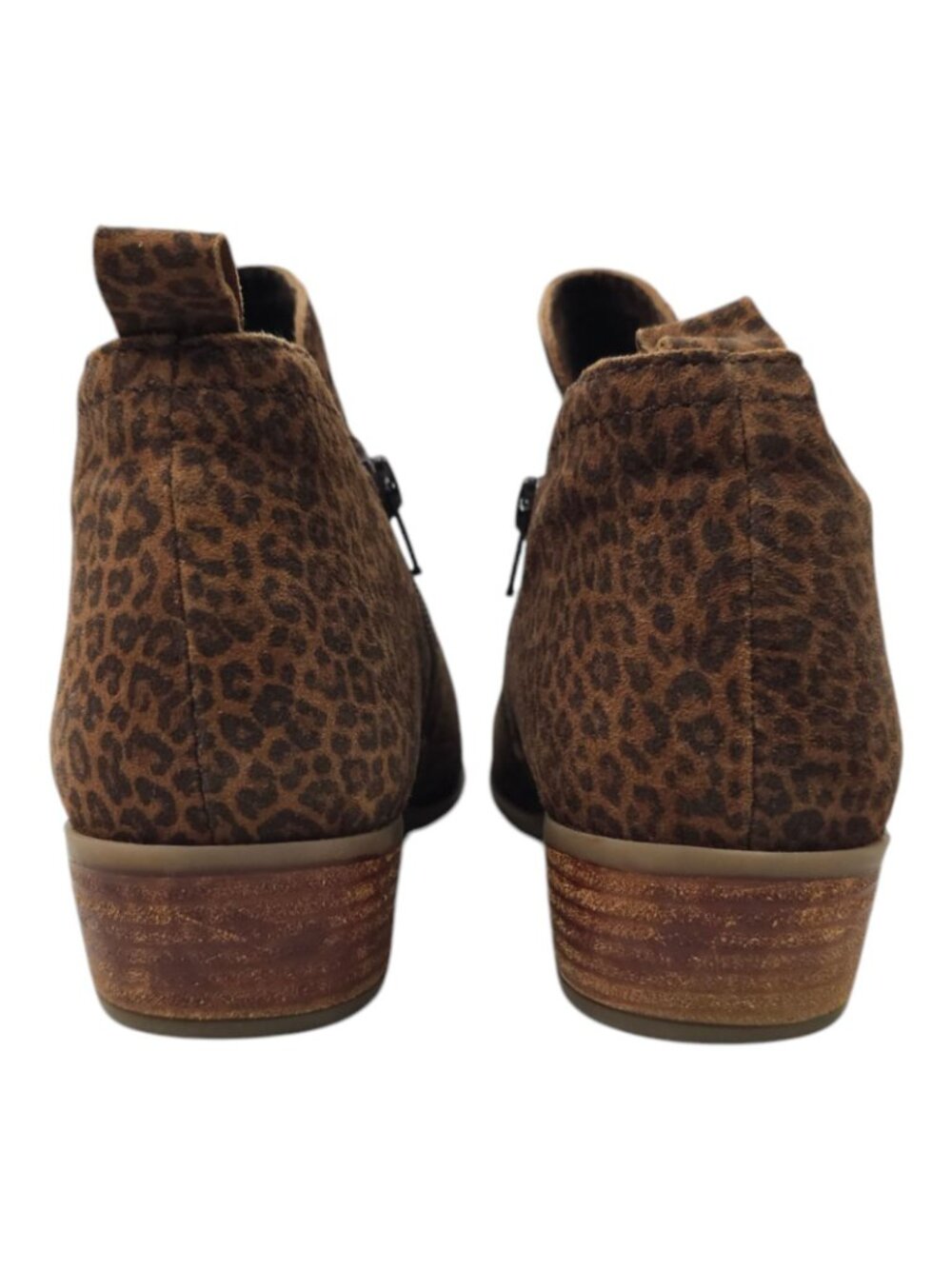 Diba Leopard Print Ankle Boots Womens 8.5 Brown Side Zip Stacked Heel Bootie - Picture 4 of 16